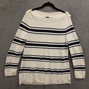 Talbots Navy Striped Knit Sweater Women's Size‎ XLarge Boat Neck Casual Classic